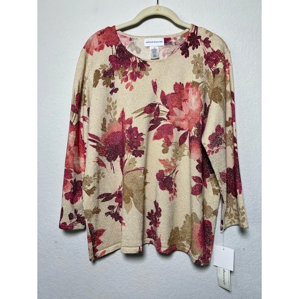 Alfred Dunner NWT Sweater XLโ Floral Metallic Shimmer Knit Mulberry Street Party